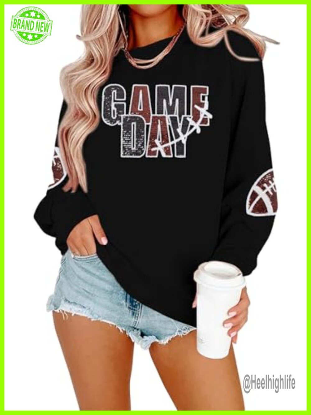 Sequin Game Day Sweatshirt Women Football Crewneck Pullover
